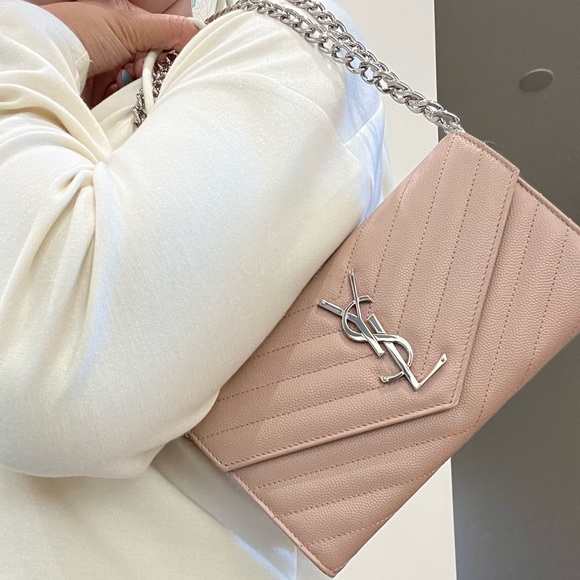 Yves Saint Laurent Handbags - YSL blush pink envelope flap wallet on chain